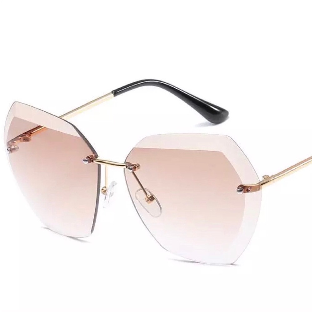 {New} BROWN RETRO OVERSIZED RIMLESS SUNGLASSES - Picture 2 of 3